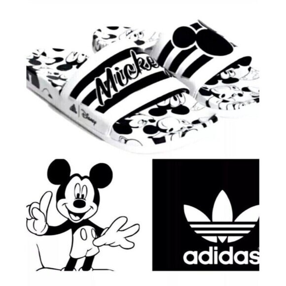 Adidas X Disney Mickey Mouse Adilette Comfort Slides Black/ White Men 12,NEW - Picture 1 of 16